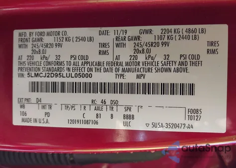 2020 Lincoln Corsair Reserve z USA, uszkodzony, nr VIN 5LMCJ2D95LUL05000